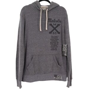 Roots of Fight Malcolm X 63 Hoodie Mens Size L Charcoal Gray Graphic Sweatshirt
